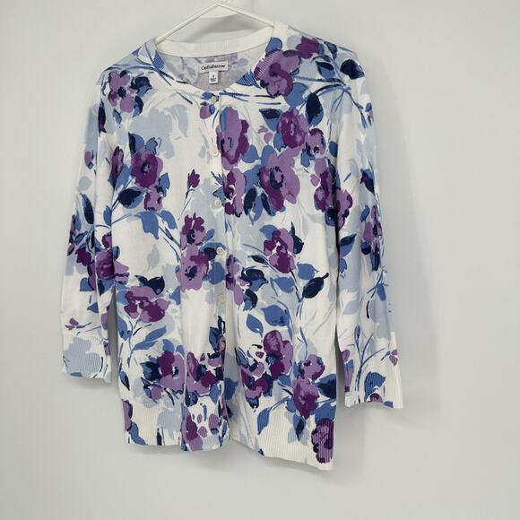 Croft & Barrow Sweater Womens Small Floral Cardigan 3/4 Sleeve Pullover Casual - Picture 3 of 9